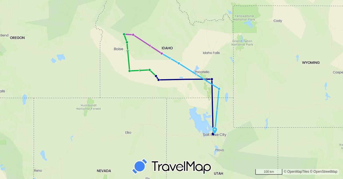 TravelMap itinerary: driving, bus, train, boat in United States (North America)